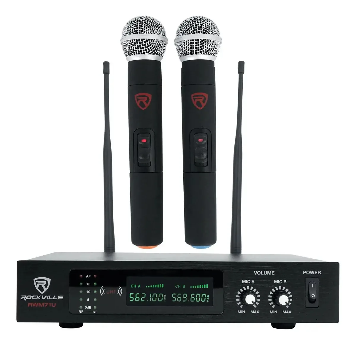 Rockville Rwm71u Dual Uhf Handheld Microfones Wireless Syste