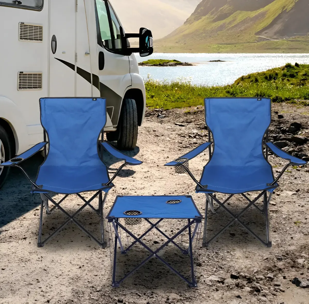 Conjunto de 2 cadeiras dobráveis para acampar com copo e mesa Posa