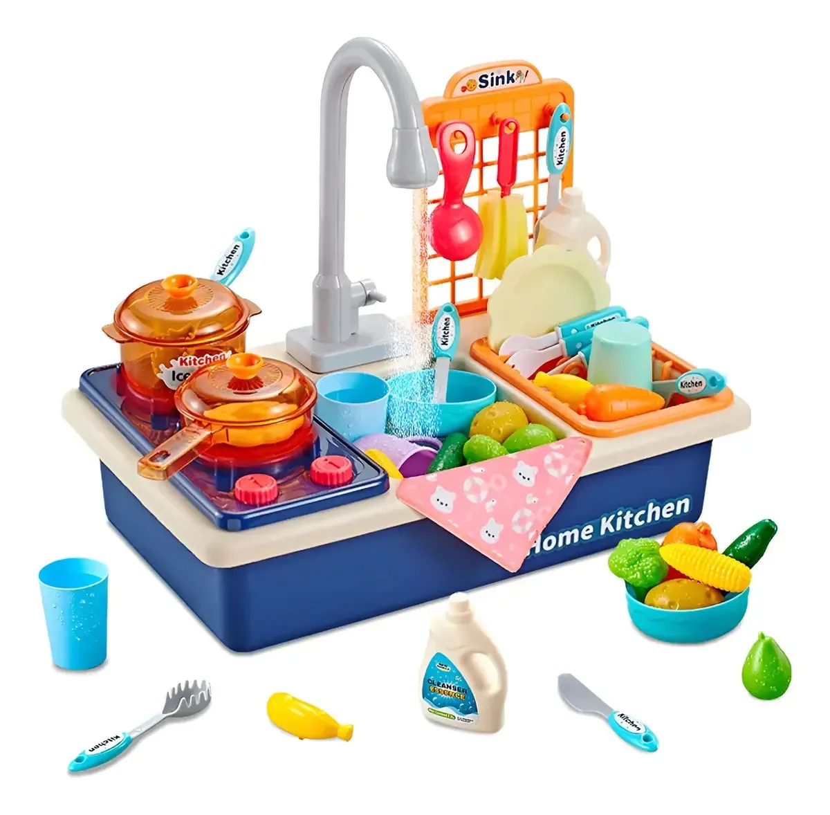 Conjunto azul de brinquedos para pia de cozinha Szaoho® com fogão, 28 peças