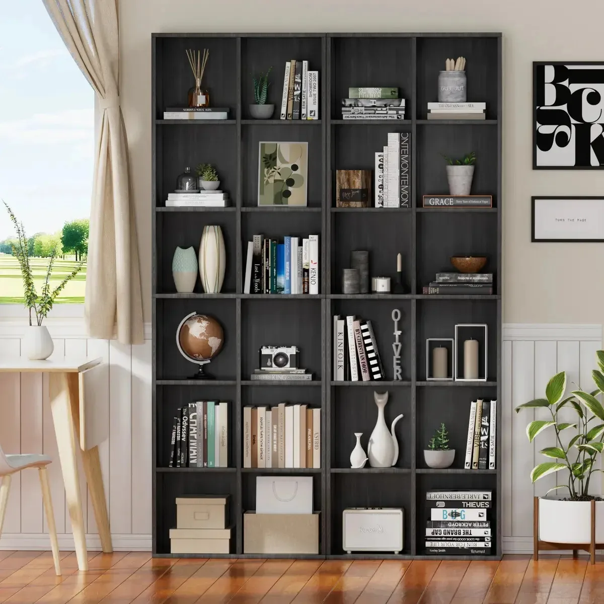 Estantes modernas da biblioteca KIXTLA, cor preta, 180cm x 60cm x 24cm
