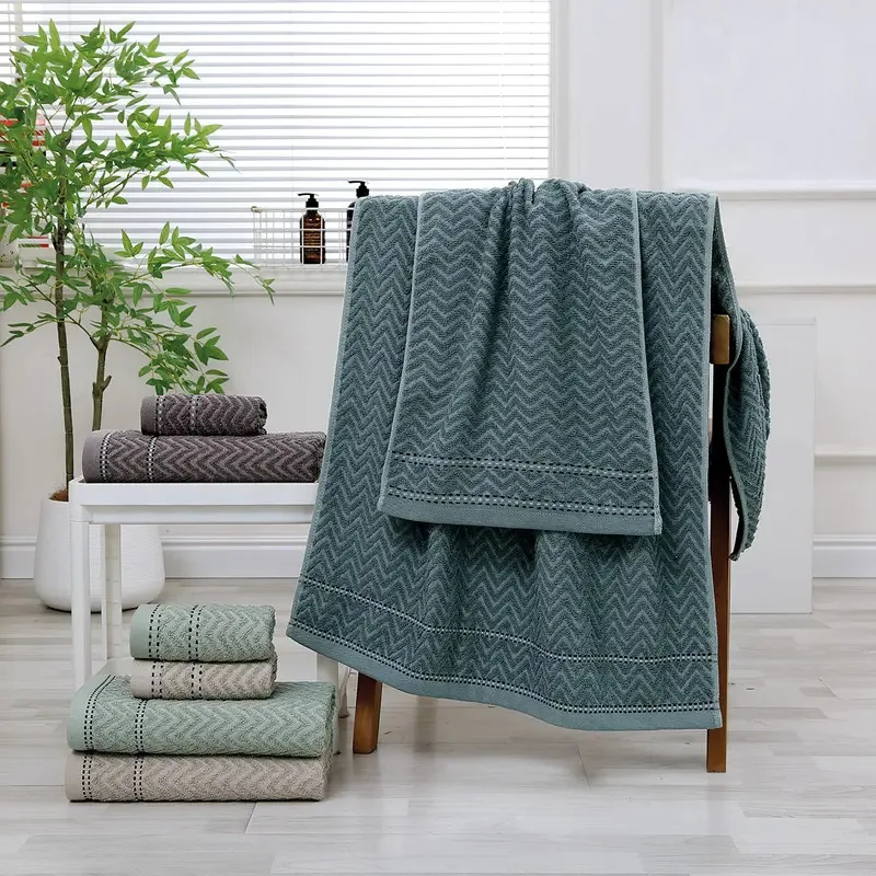 Conjunto de toalhas e toalhas Jacquard Dotter Green 350 grs/m² Conjunto de toalhas e toalhas de algodão