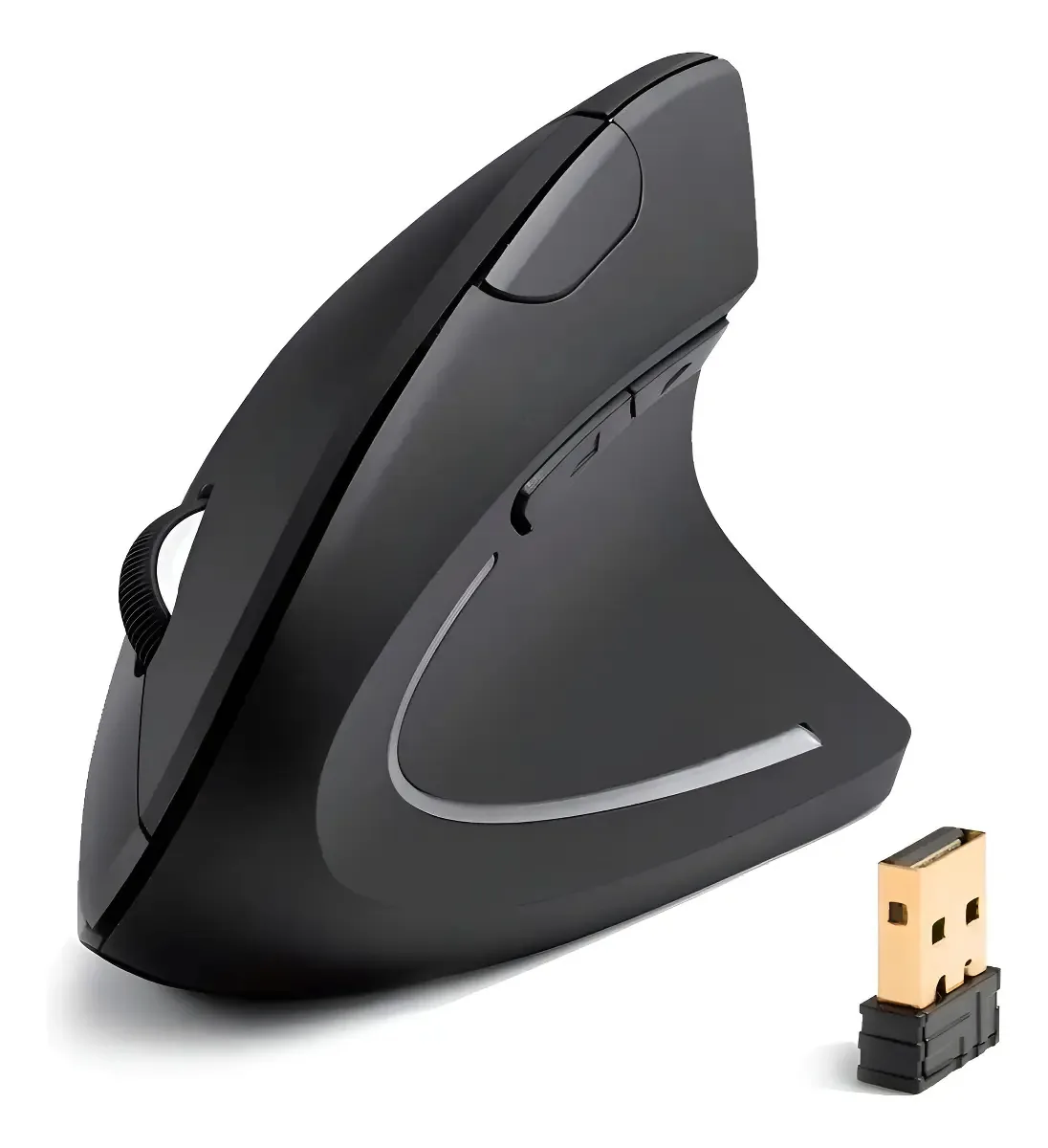 Mouse sem fio ergonômico.