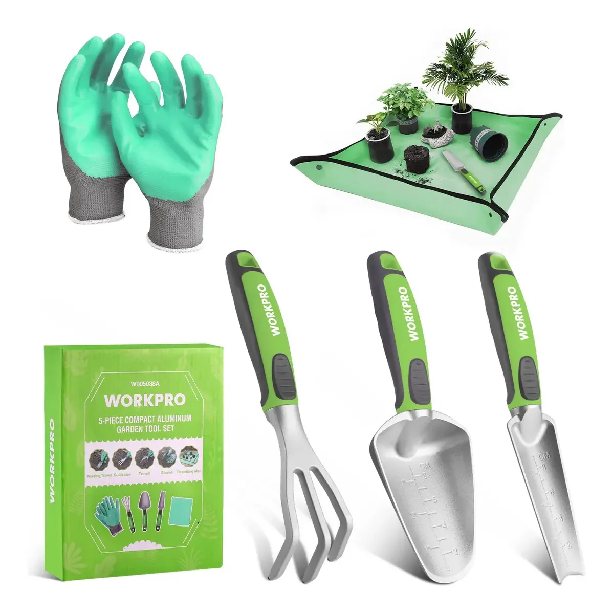 Conjunto de ferramentas de jardim Workpro de 5 peças, com gravador