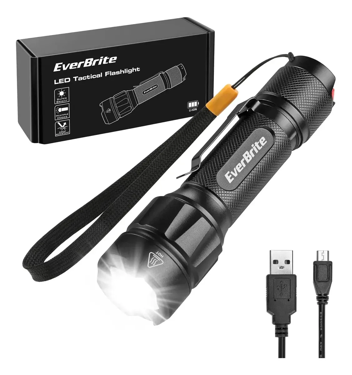 Lanterna tática LED Everbrite, lanterna Lumen recarregável