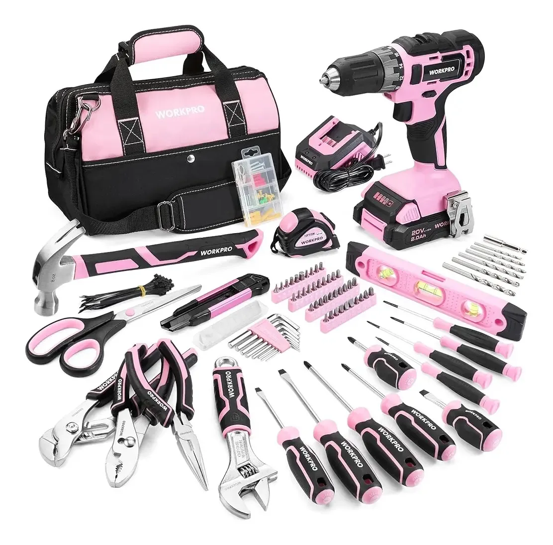Kit de ferramentas domésticas Workpro Pink com furadeira