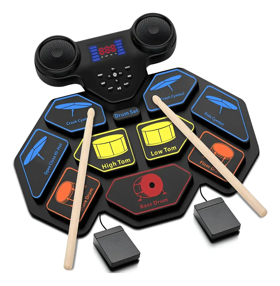 Conjunto de baterias eletrônicas portáteis com Bluetooth e LED