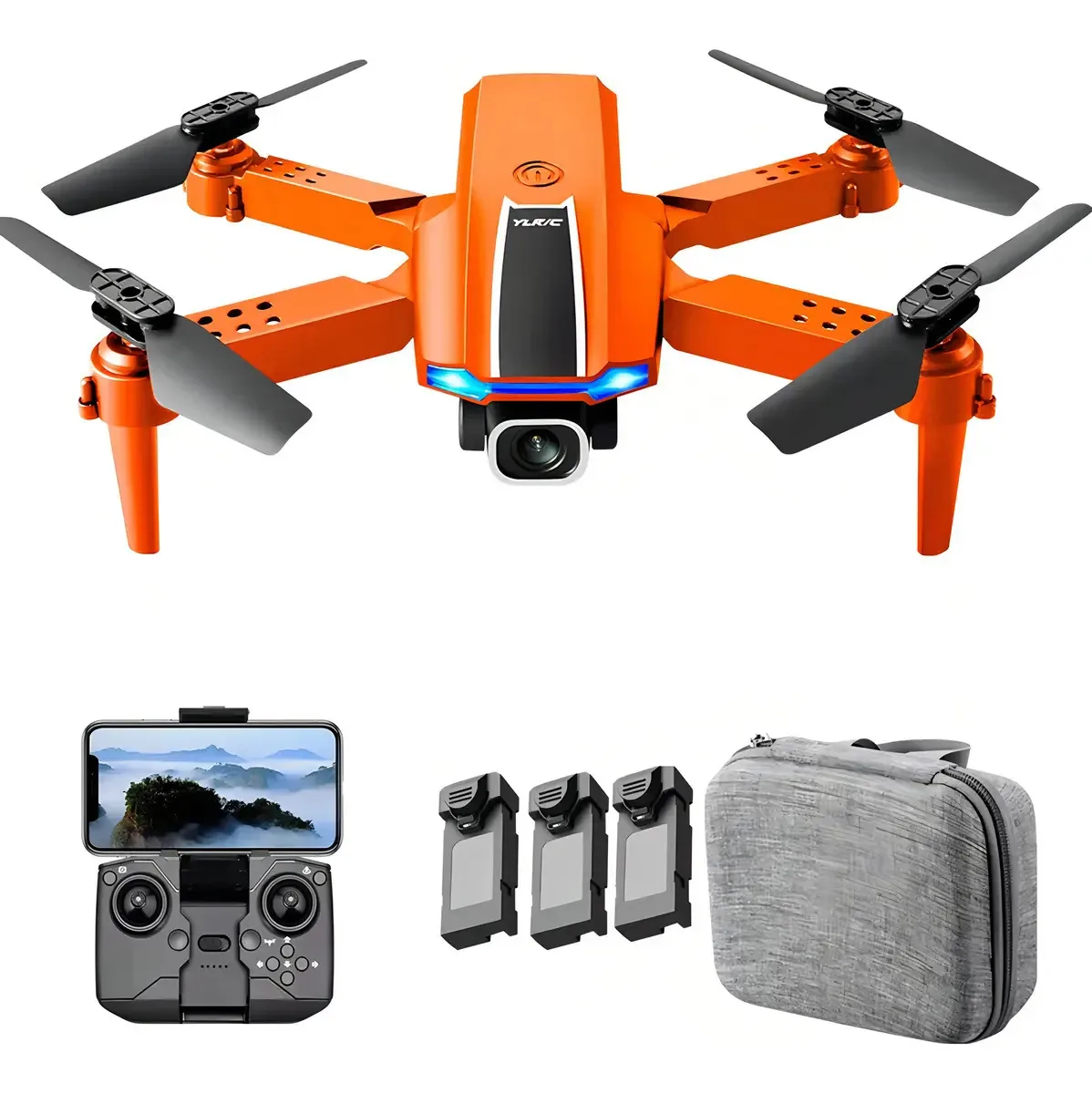 1 Mini Drones Espiões Baratos Com Câmera 4k Hd 3 Baterias Cor Laranja