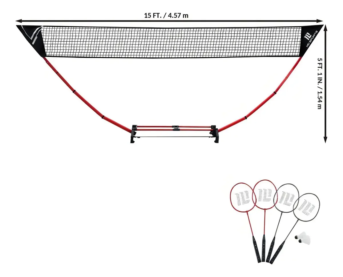 Conjunto de badminton Md Sports com 4 raquetes e 2 galos