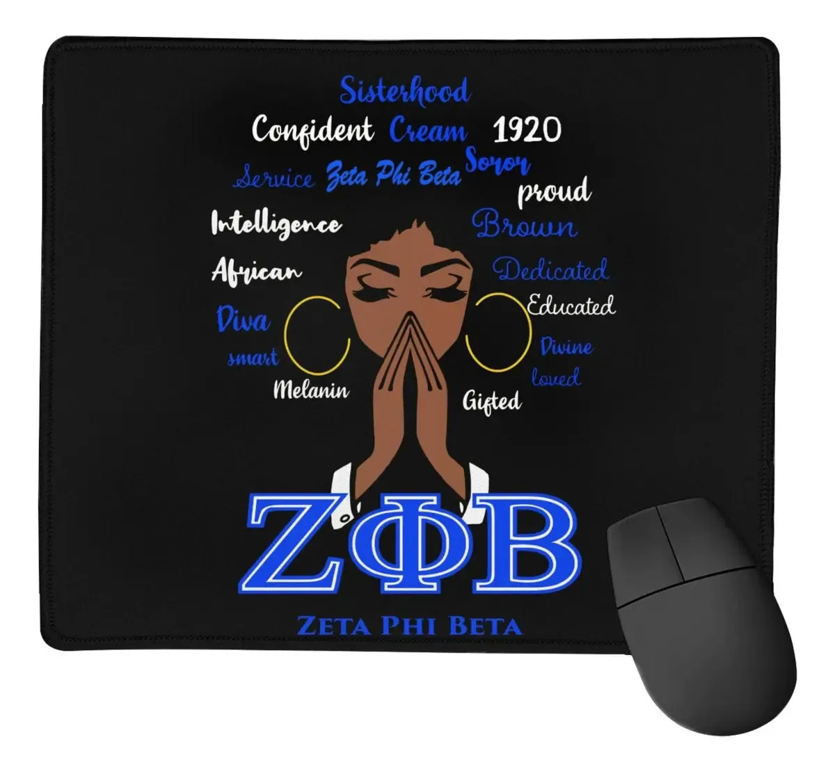 Mouse pad antiderrapante azul/branco com bordas costuradas