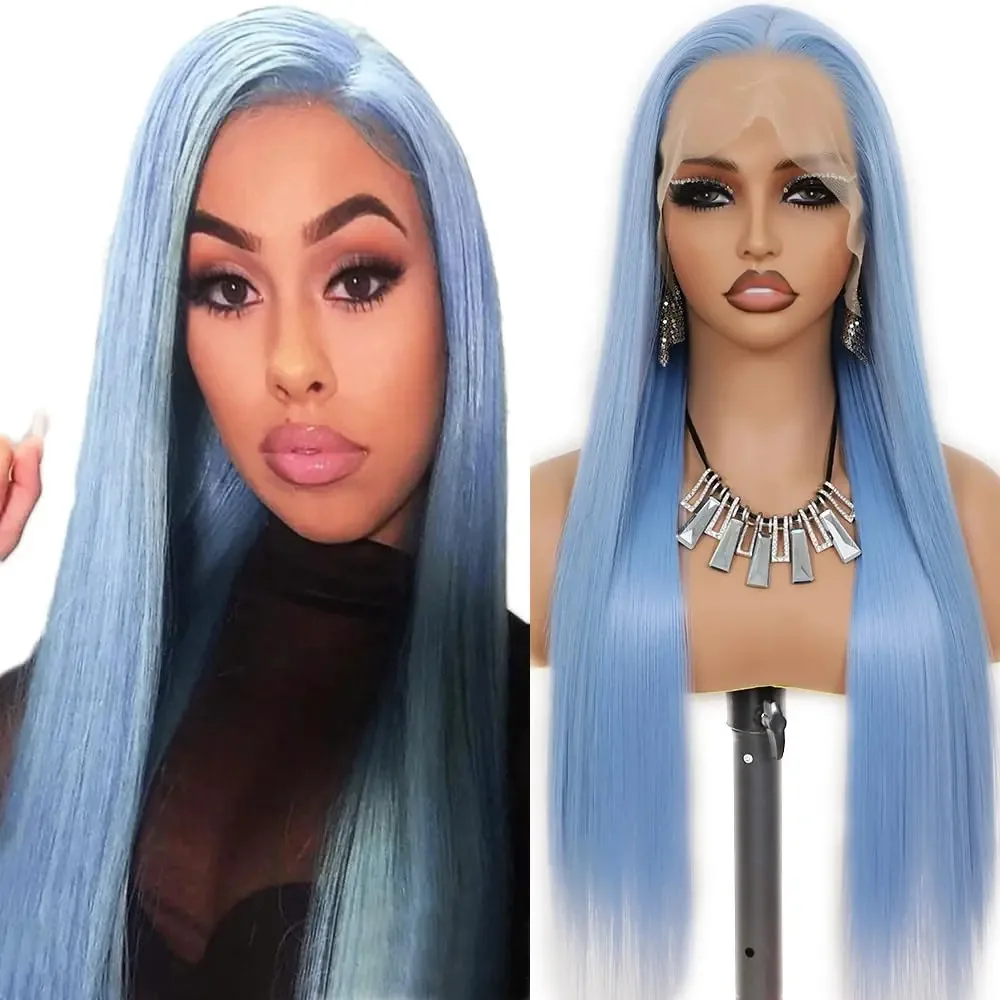 Perucas de renda frontal Maycaur 22 azul claro