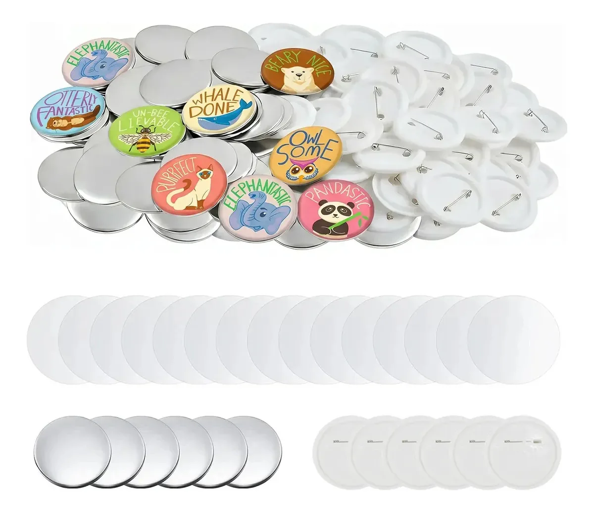 44mm Branco Pins E Bottons 100 Kits Para Mecolour Máquina De Button