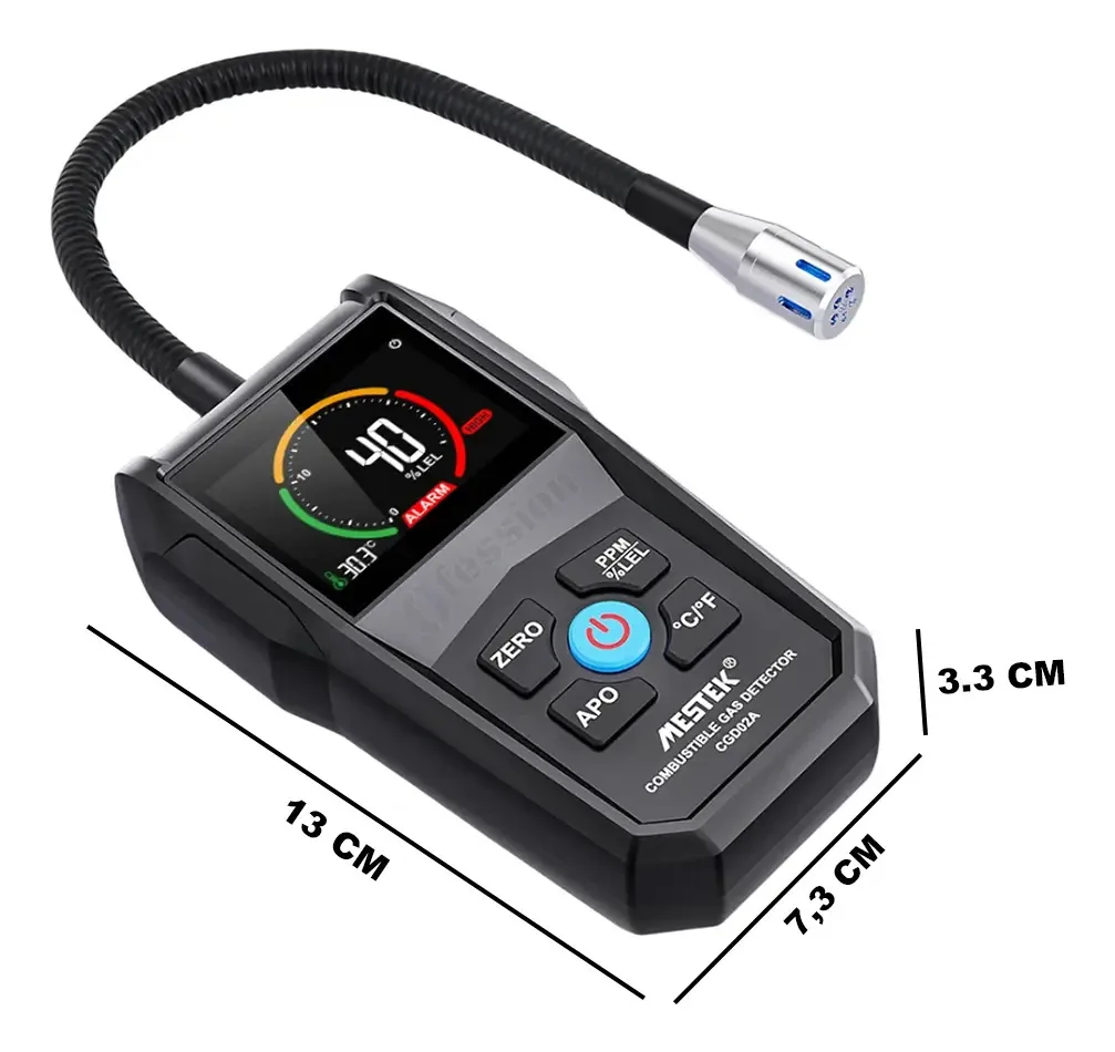 Detector portátil de gás combustível com alarme preto