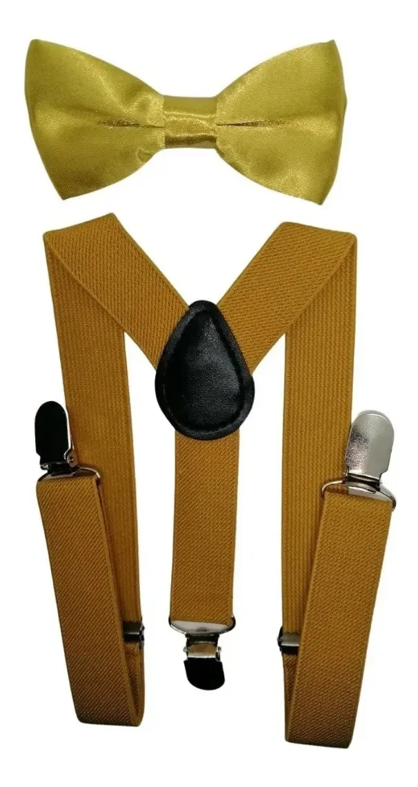 Conjunto de suspensórios, sutiãs e laço para meninos em cores douradas