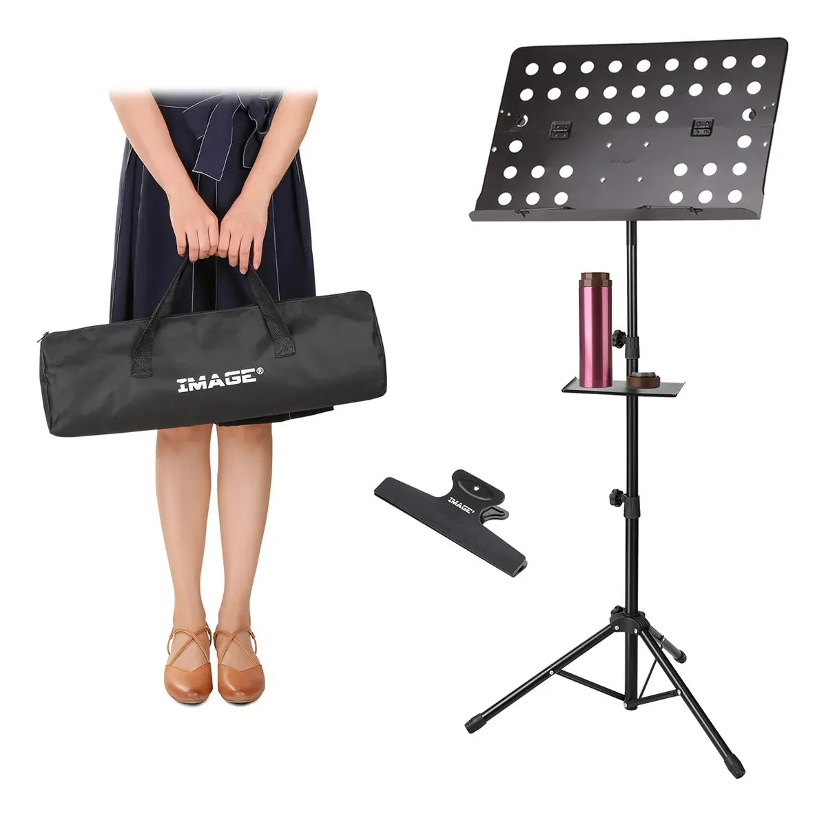 Suporte de Música, Suporte de Partitura de 21.6-63 Polegadas, Ajustável e Dobrável, Suporte de Música de Metal com Bolsa de Transporte, Bandeja de Música e Suporte de Clipe de Folha de Música Para