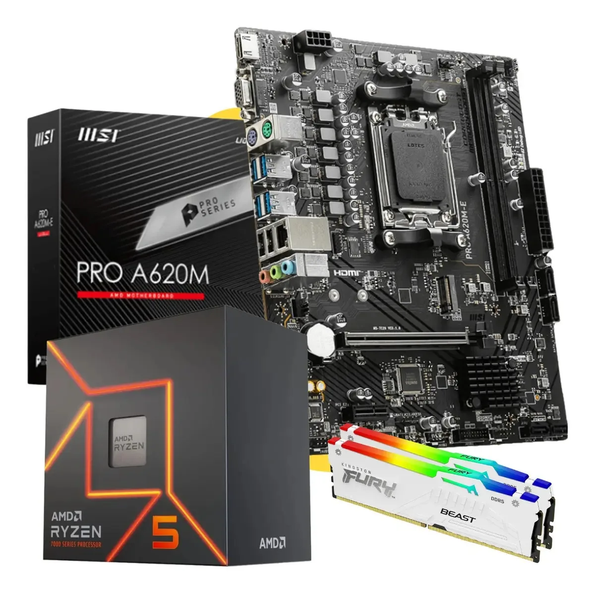 Kit de Atualização Gamer Amd Ryzen 5 7600x 16g Ddr5 A620!! Cor Preto