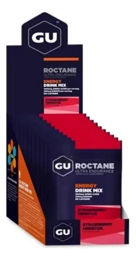 Mistura de bebidas energéticas Gu Roctane Isotonic Energy X 10 unidades de sabor de morango e hibisco