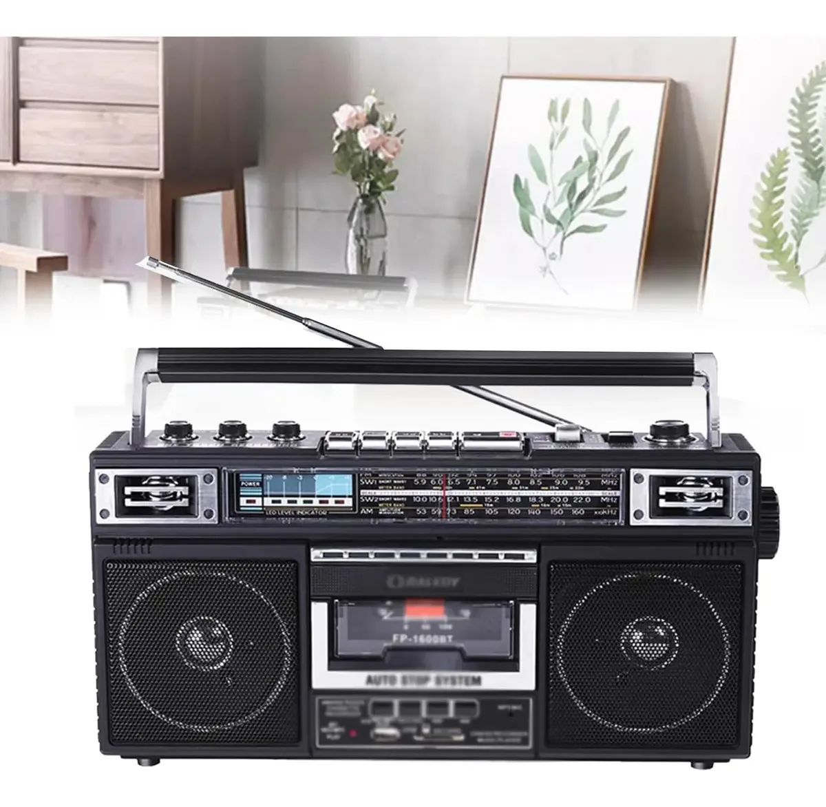 Leitor de cassetes Ysfhyan, rádio AM/FM Boombox Retro, Boombox Retro, leitor de CD portátil Boombox, entrada para fone de ouvido, controles simples