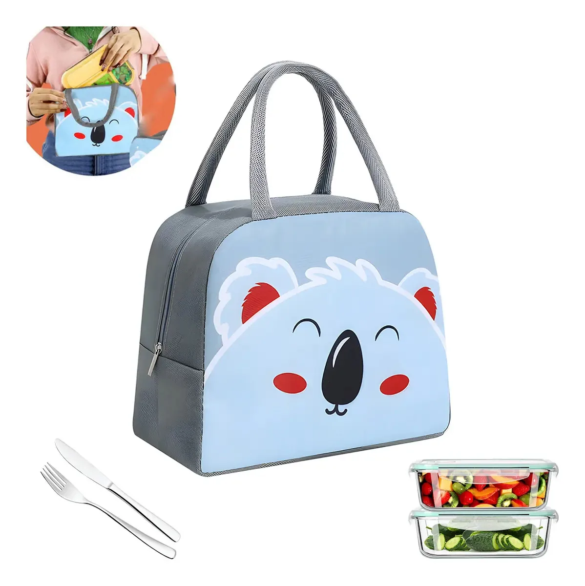 Lancheira isotérmica, lancheira isotérmica reutilizável com belo design — Lindas lancheiras, sacolas, lancheira isolada reutilizável para piquenique