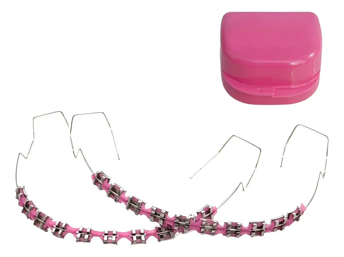 1 par de aparelhos falsos, aparelhos dentários coloridos, rosa