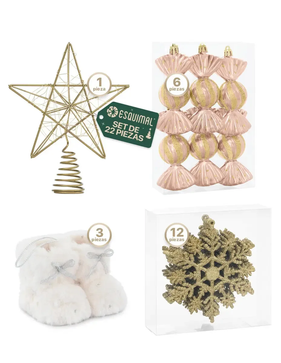Conjunto de enfeites de Natal e enfeites para árvore de Natal esquimó, 22 peças de decoração de Natal (ouro rosa)