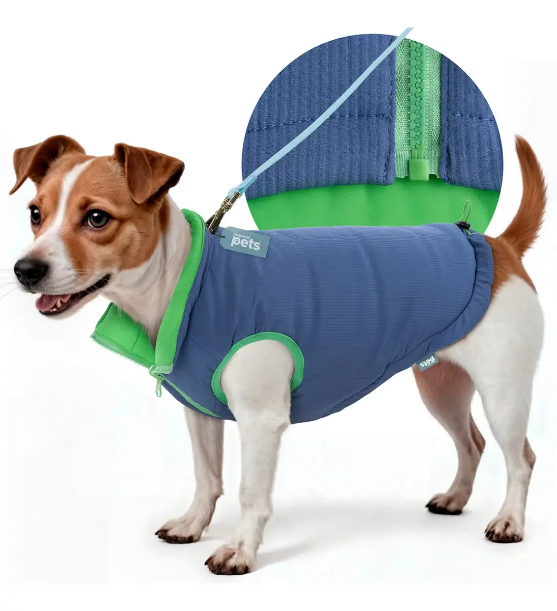 Colete reversível para cães Two View Eskimo Pets, agasalhos para animais de estimação, grandes, azul e verde