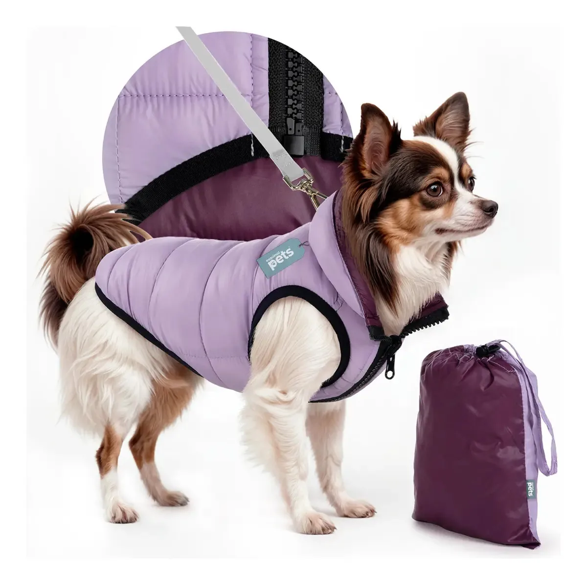 Colete reversível para cães Two View Eskimo Pets, agasalhos para animais de estimação, lilás extra pequeno — vinho