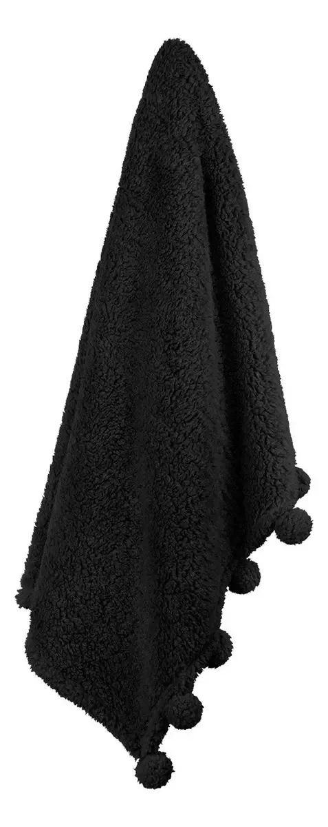 Cobertor de ovelha com pompons - Eskimo Lui Color (preto)