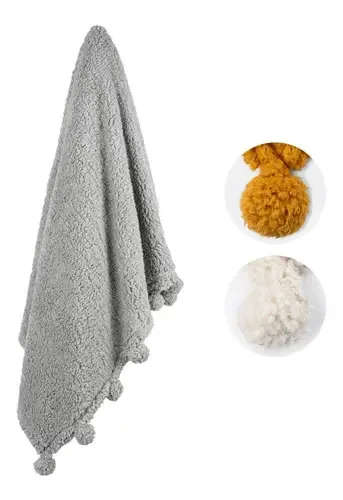 Cobertor de ovelha com pompons - Eskimo Color Liam (cinza)