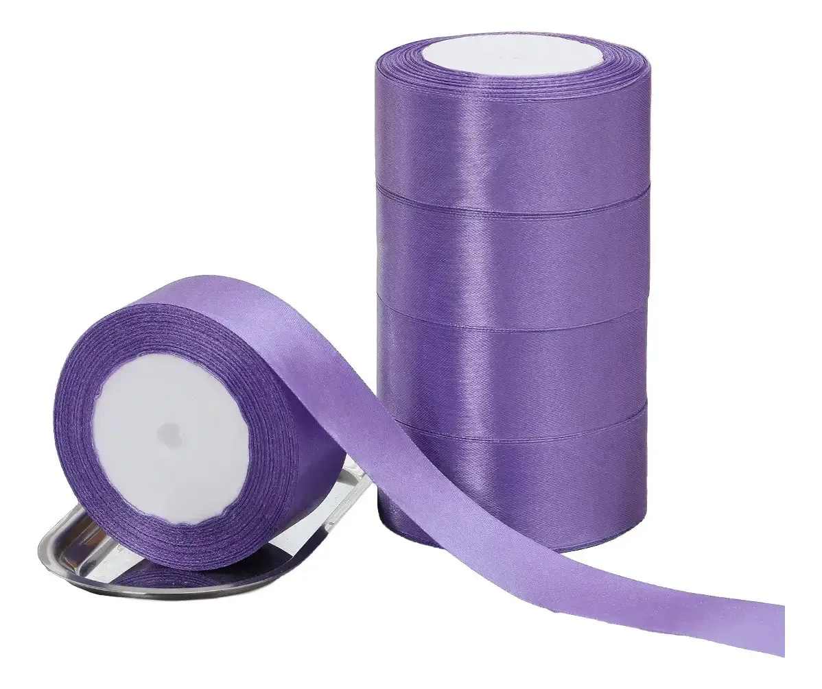 5 rolos de cetim para decoração colorida, fitas, 4 cm, cor violeta