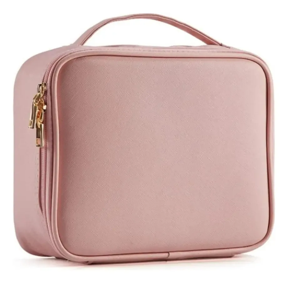 Mala de tecido portátil para maquiagem, manicure, cosmetologia, cor rosa