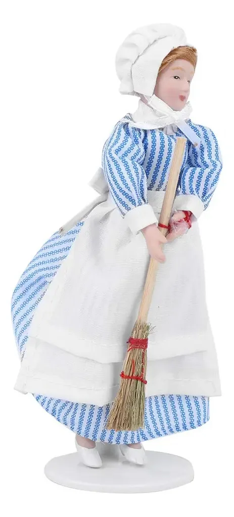 Casa de Bonecas de Porcelana, Criado Vitoriano, Brinquedos de Cerâmica para Pessoas Pequenas, com Articulações Móveis, Amantes de Casa de Bonecas de 6 Polegadas,(helper)