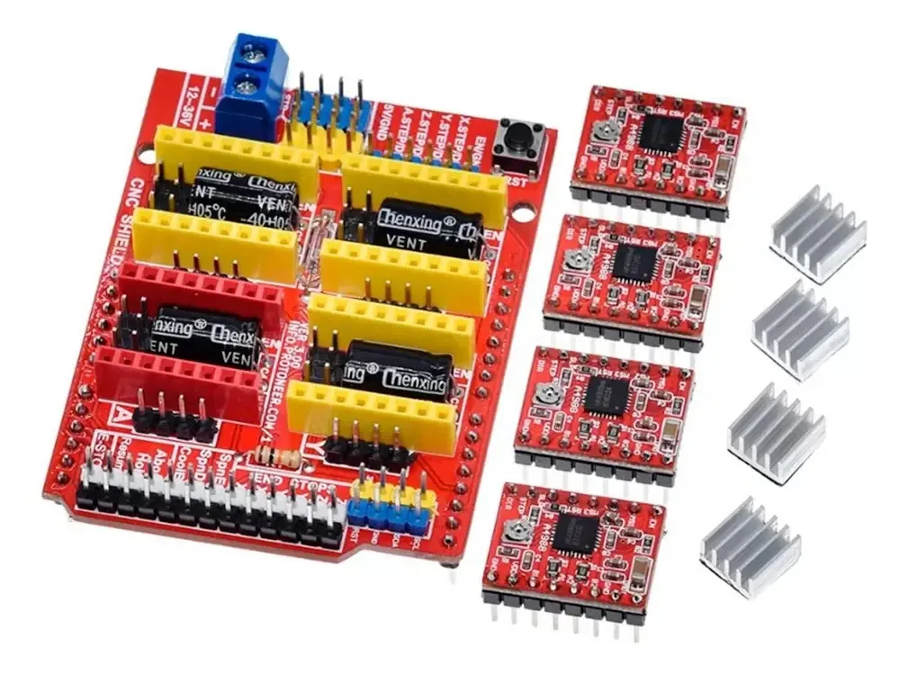 Kit de cartão Cnc Shield V3 + 4 drivers A4988 com dissipador de calor