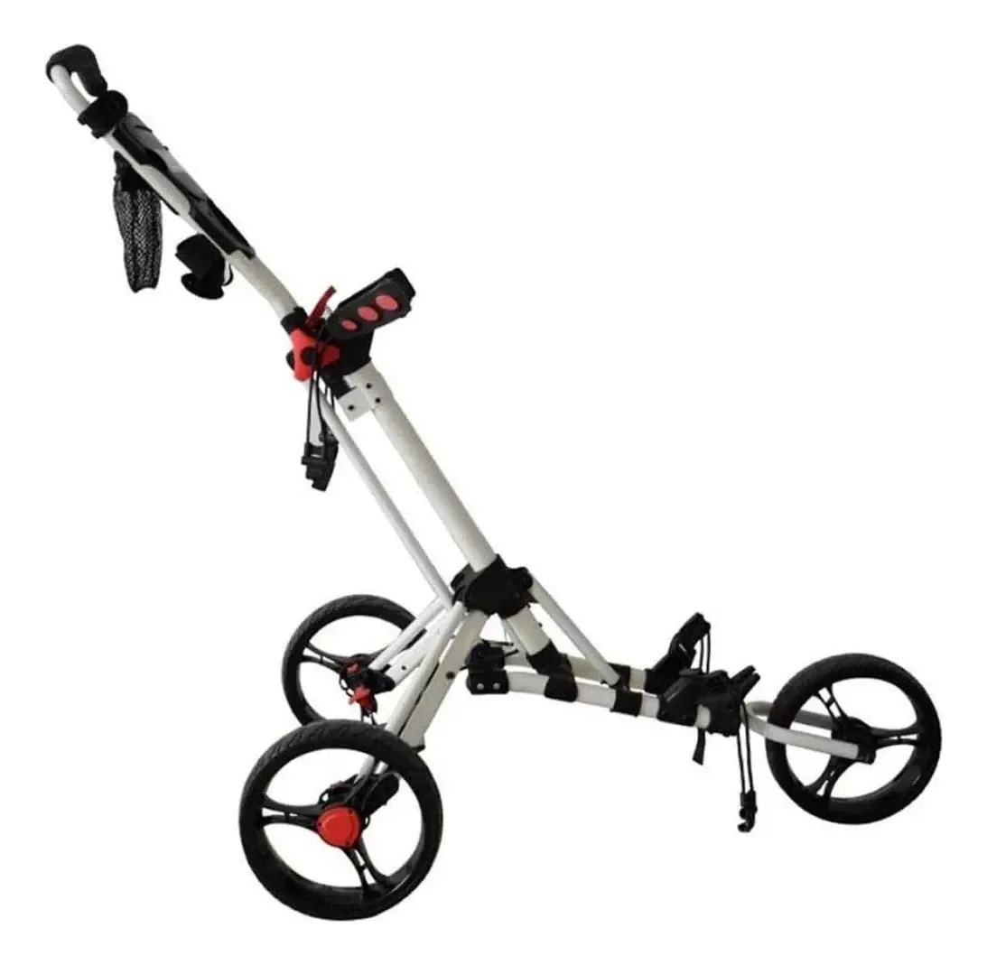 Carrinho de Golfe Marcador de Clube Carrinho de Empurrar de 3 Rodas com Suporte para Guarda-Chuva