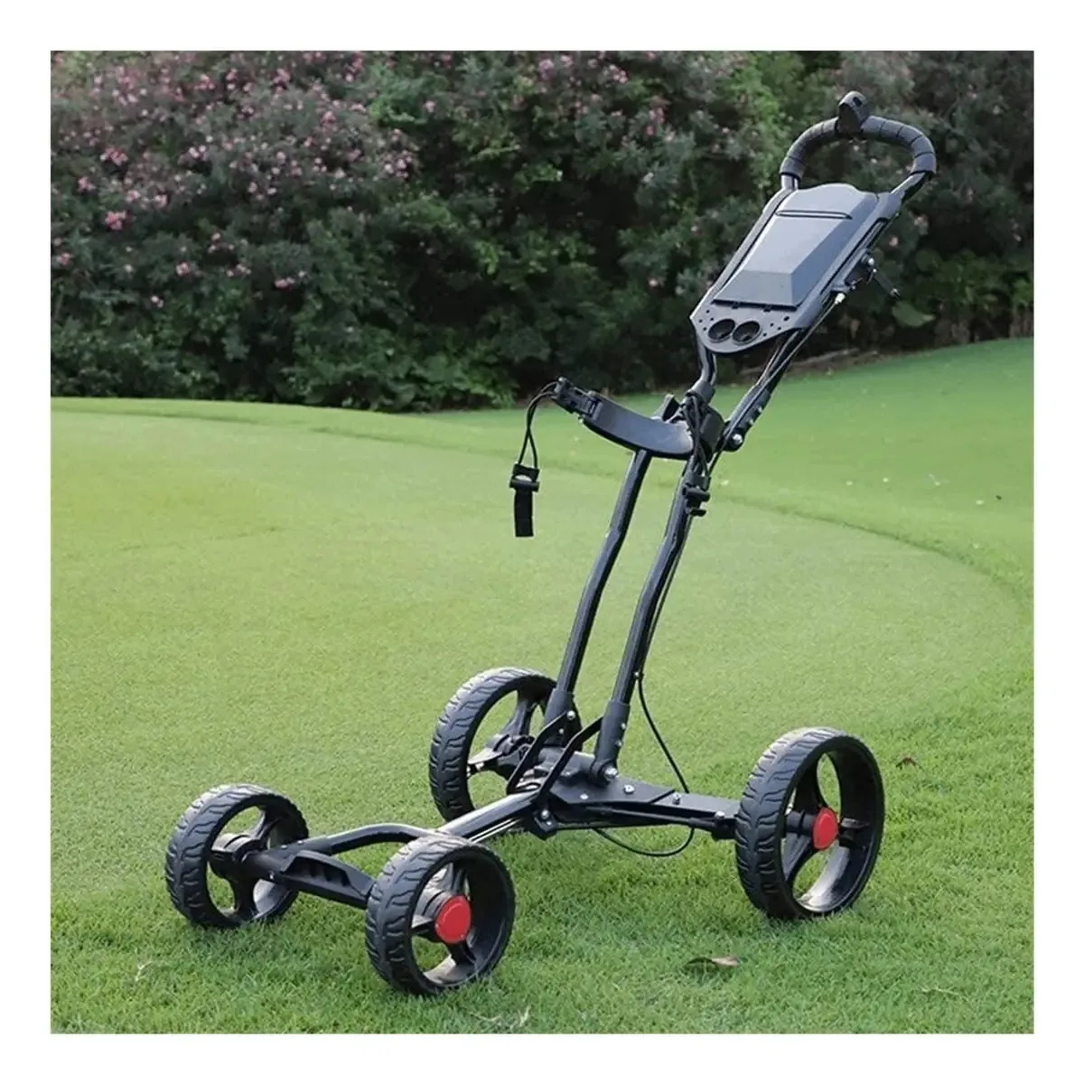 Carrinho de Golfe Dobrável de 4 Rodas com Freio de Mão, Marcador, Alça Ajustável, Um Segundo para Abrir/Fechar
