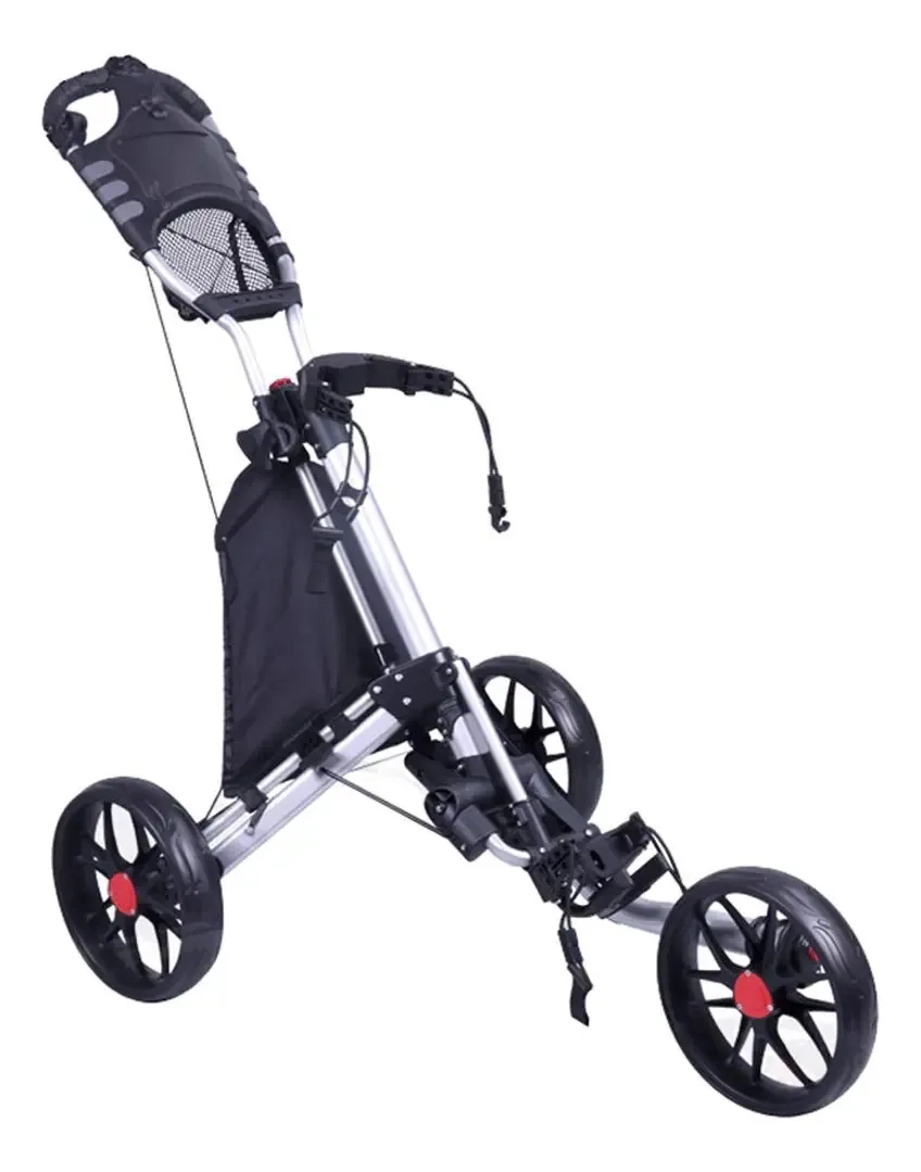 Carrinho de Golfe Dobrável com Trolley de Três Rodas com Assento Freio Suporte de Guarda-Chuva em Gaiola de Garrafa Grande Roda