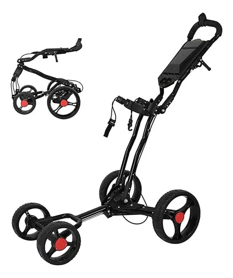 Carrinho de Golf Dobrável de Empurrar, Carrinho de Transporte de Golf com Suporte para Guarda-chuva e Freio de Mão