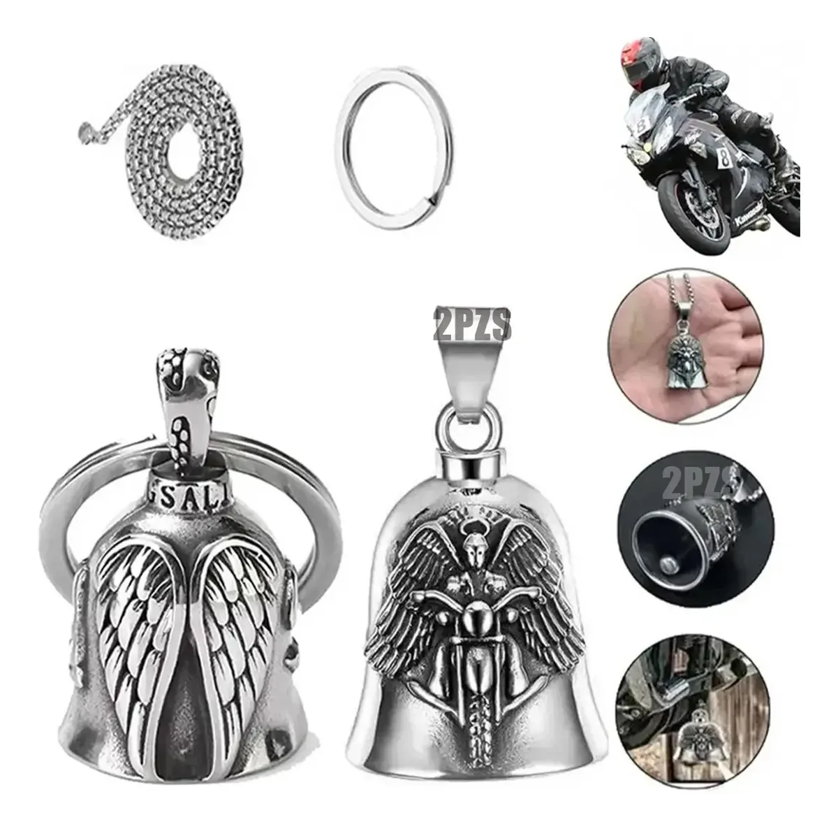 2 peças de amuleto Campanabiker Motosguardian Bell Protection Gift Color Silver