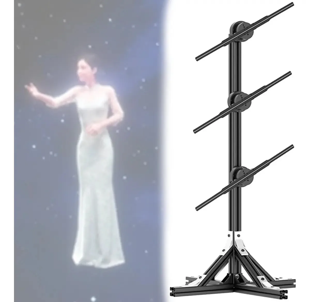 Projetor de ventilador Cuiymxsc com tela publicitária de holograma 3D, unidades de emenda de 3 peças, máquina de publicidade vertical, equipamento de projeção de holograma rotativo