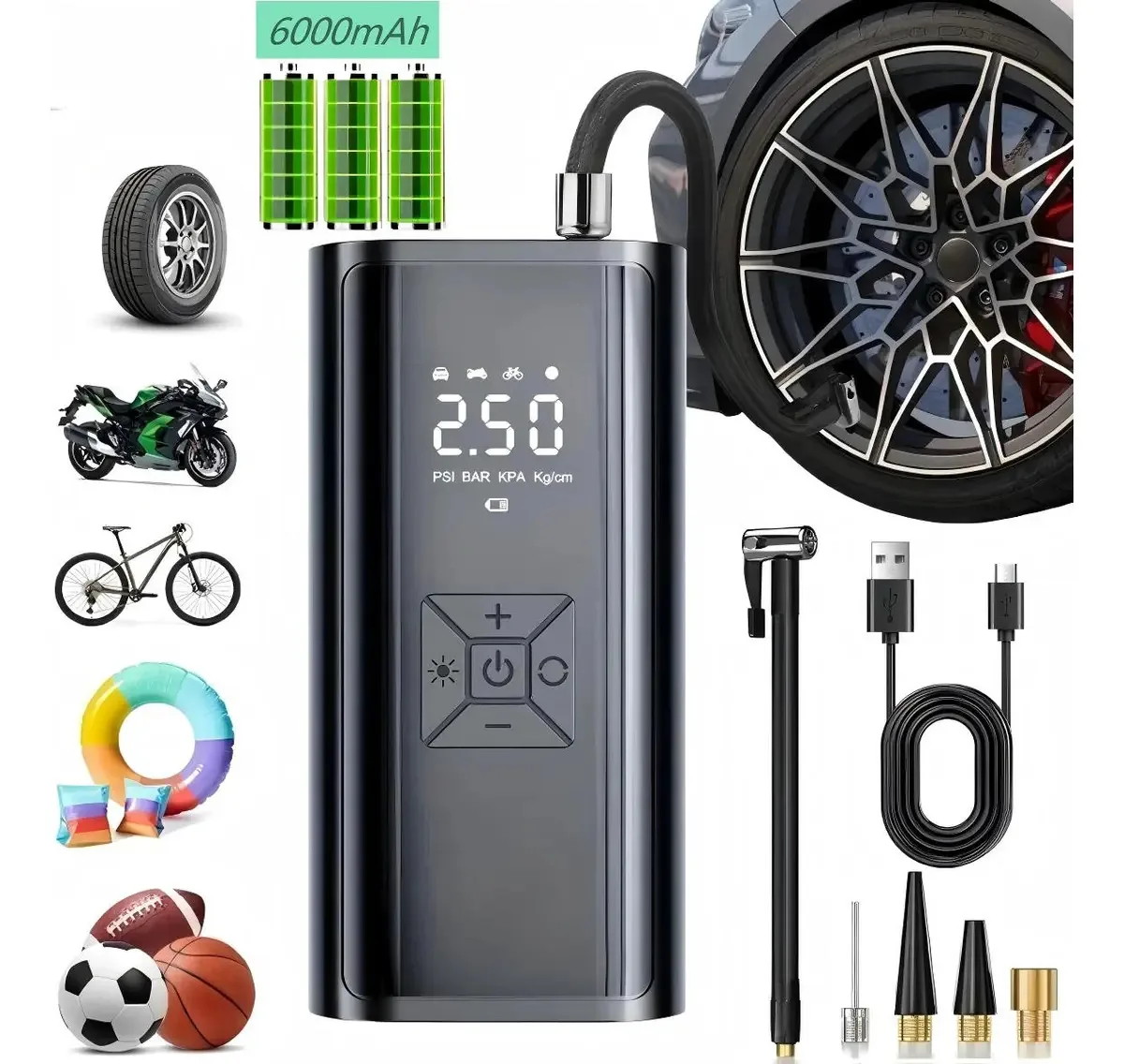 Bomba de compressor de ar portátil de alta potência, inflador de pneus sem fio de 150 psi e 90 w, compressor de ar e inflador de pneus, compressor de ar portátil elétrico rápido e portátil para...