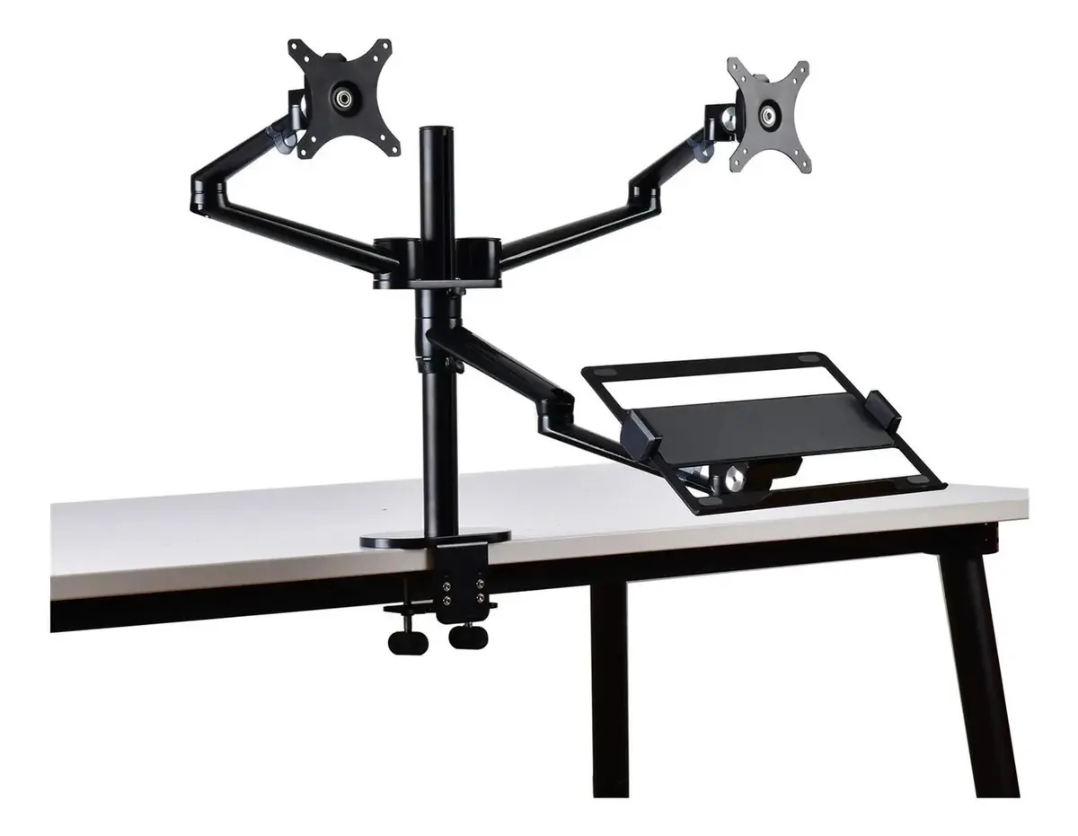 Suporte para Monitores, Suporte para Monitor e Laptop, Suporte para Monitor com Mola a Gás para Duas Telas Planas ou Curvas de 17-32 e Laptop de 12-17 com Braçadeira em C
