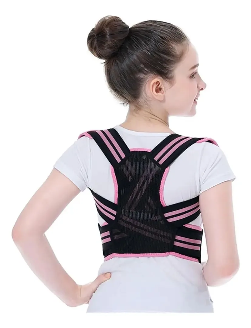 Corretor de postura infantil unissex, corretor de postura, suporte de reforço, cor: rosa pálido, tamanho S