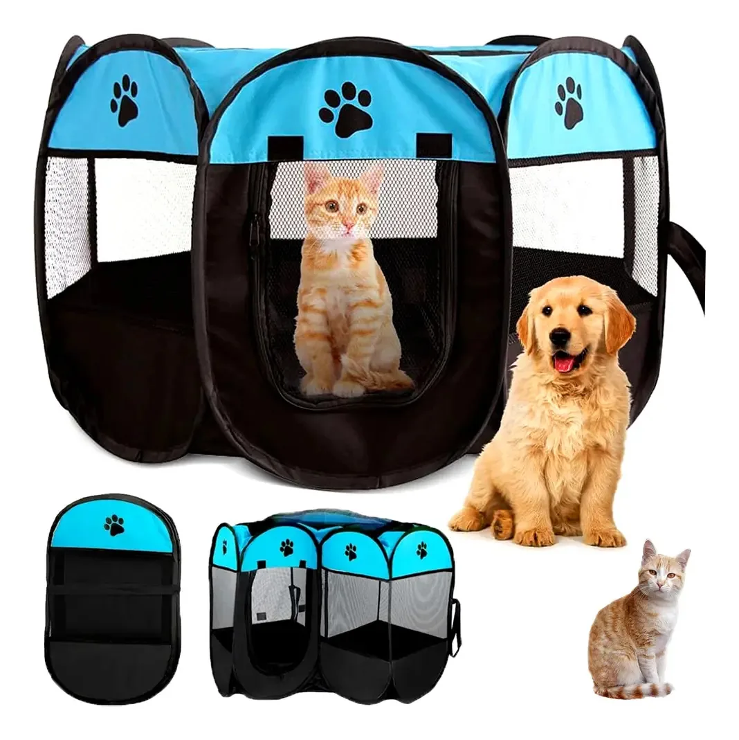 Cercas de caça para cães, cercas dobráveis portáteis para animais de estimação, como gatos e cachorros, gaiolas Oxford, com malha respirável, visível e durável (azul, S - 73 x 73 x 43 cm)