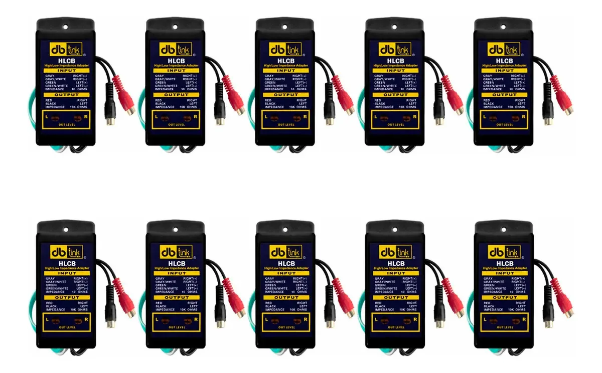Pacote de 10 conversores RCA de 2 canais Db Link Hlcb de 2 canais de alto a baixo com saídas de nível ajustáveis