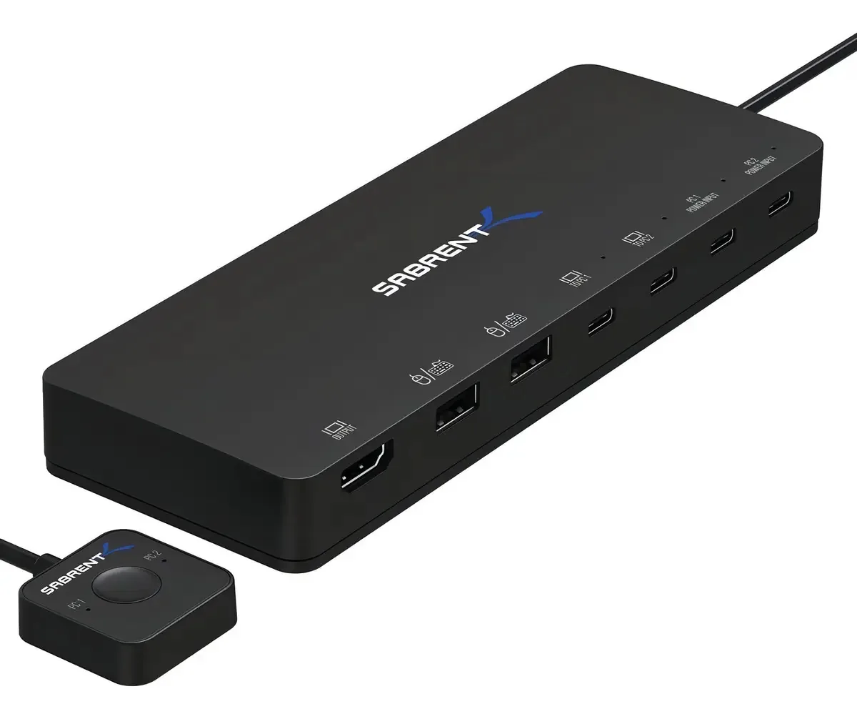 Comutador Kvm USB C Sabrent USB-Kcpd de 2 peças com USB-C Pd e HDMI