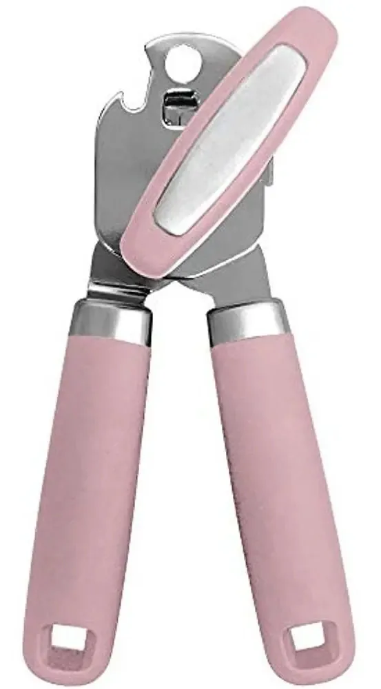 Abridor de latas manual rosa opaco, botão giratório fácil e confortável