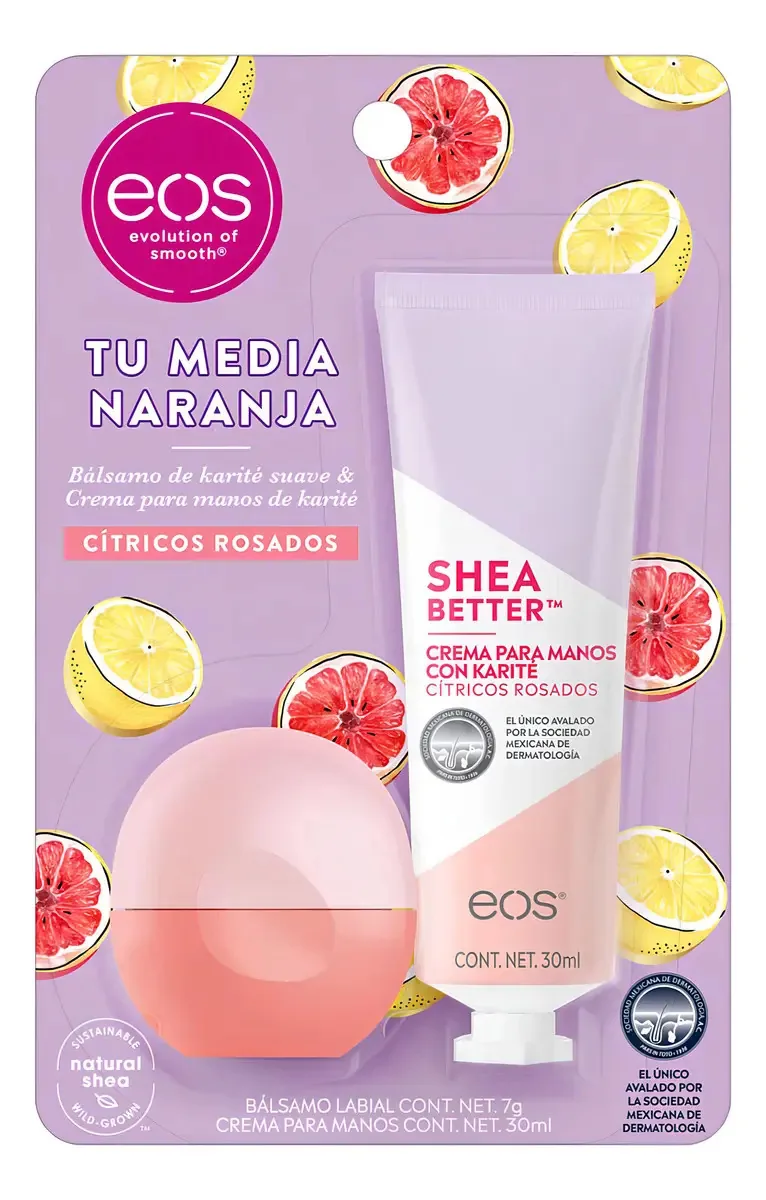 Bálsamo Labial Eos Cítricos Rosados 7g + Creme de Mãos 30ml