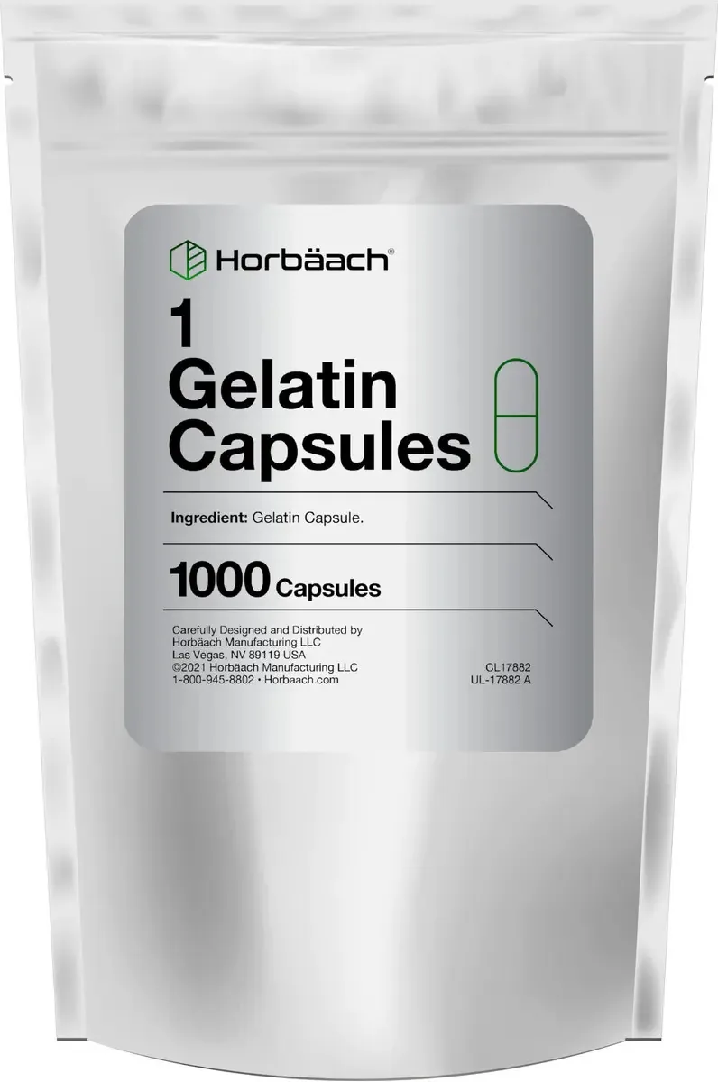 Cápsulas vazias Horbäach, tamanho 1, 1000 comprimidos de gelatina