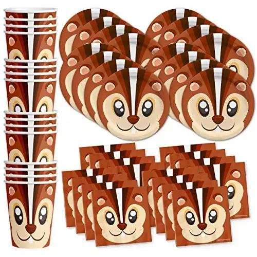 Conjunto De Suprimentos Para Festa De Aniversário De Esquilo, Pratos, Guardanapos, Copos, Talheres Para 16