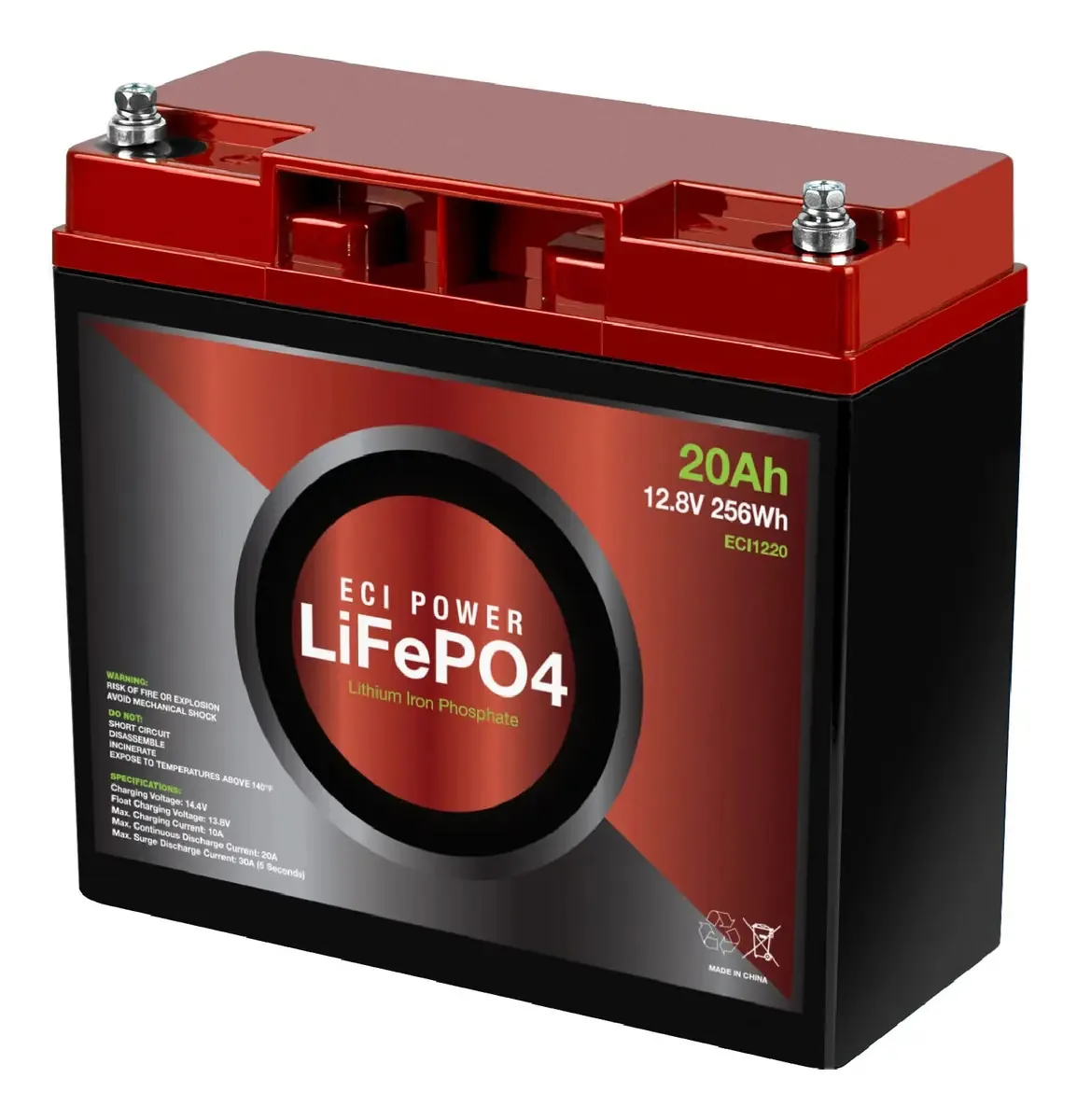 Bateria de lítio Lifepo4 de ciclo profundo Eci Power 12v 20ah
