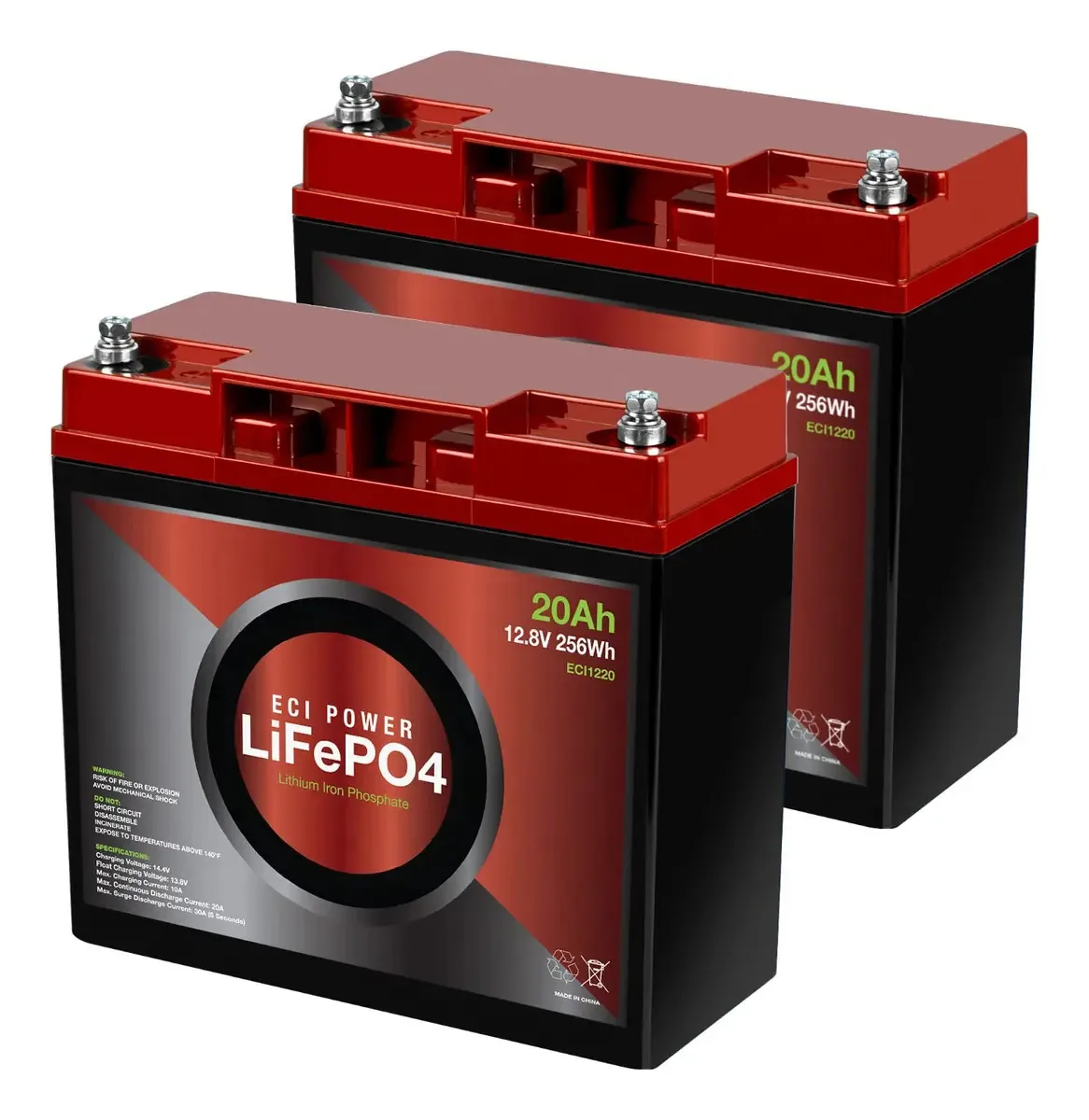 Pacote com 2 baterias de lítio Eci Power 12v 20ah Lifepo4 Cycle